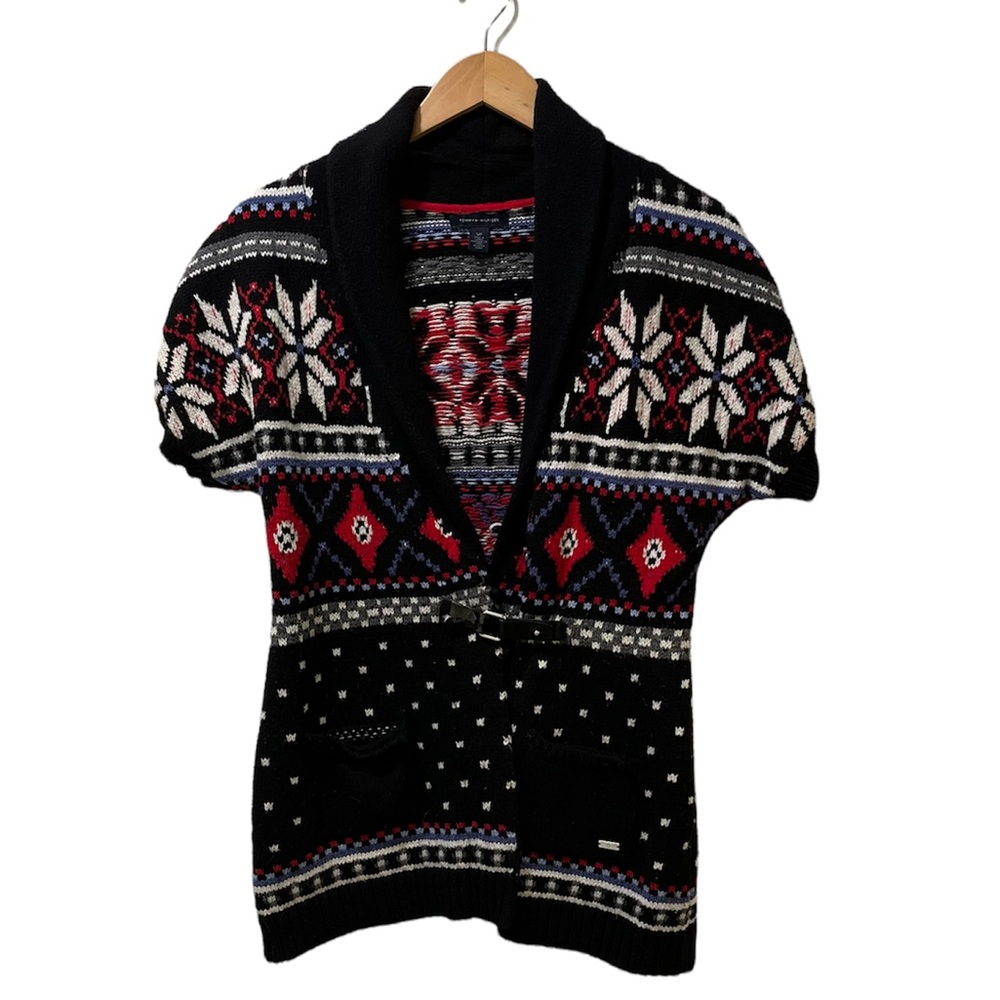 Winter Short-Sleeve Belted Cardigan Sweater